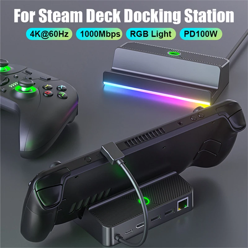 

Стыковочная станция RYRA RGB 4K 60 Гц HDMI Steam Deck 1000M RJ45 Ethernet TV Base Stand 5 в 1 Hub Holder Dock USB-C для паровой деки