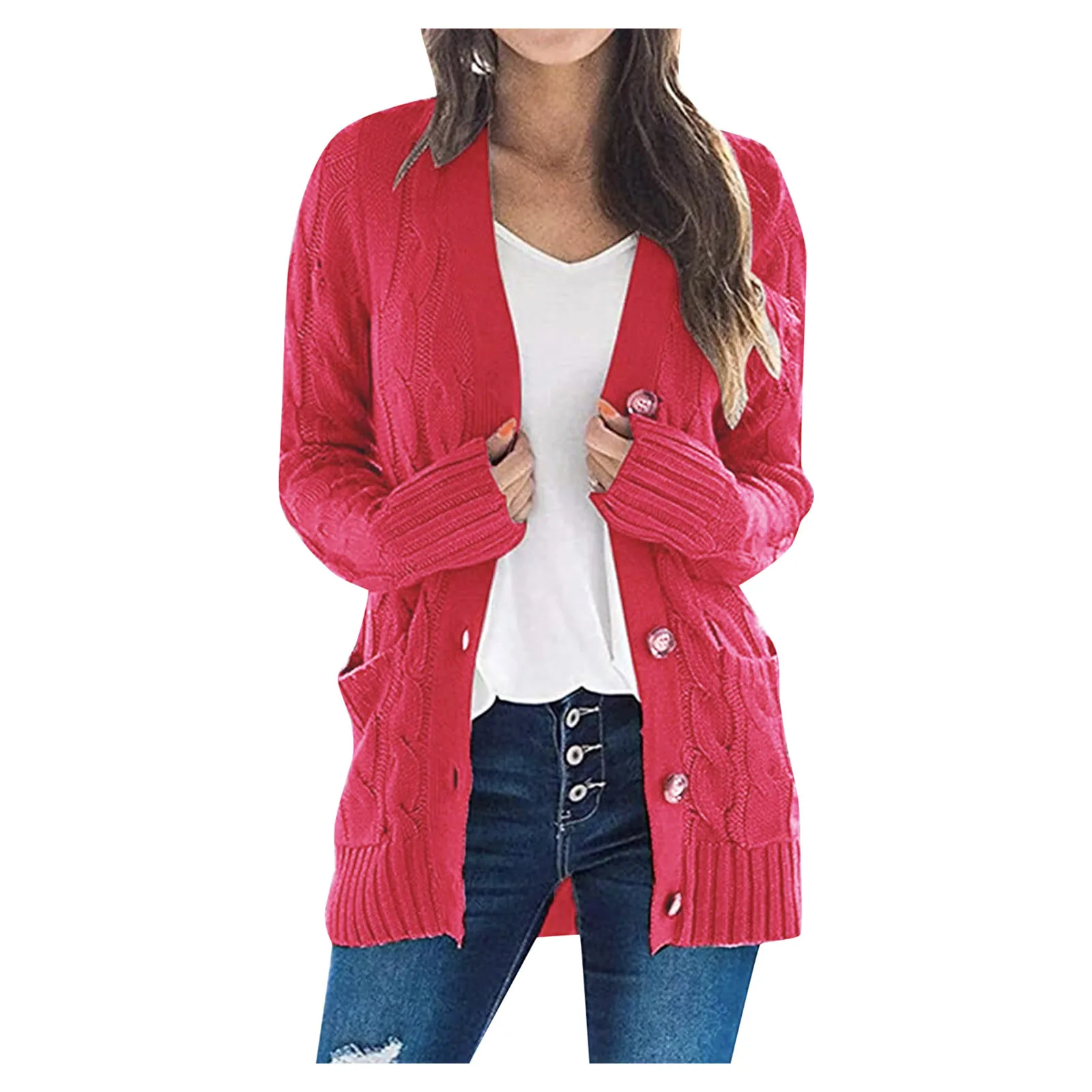 

Womens Boho Patchwork Cardigan Long Sleeve Open Front Knit Sweaters Coat Pockets Sweater Dress Women