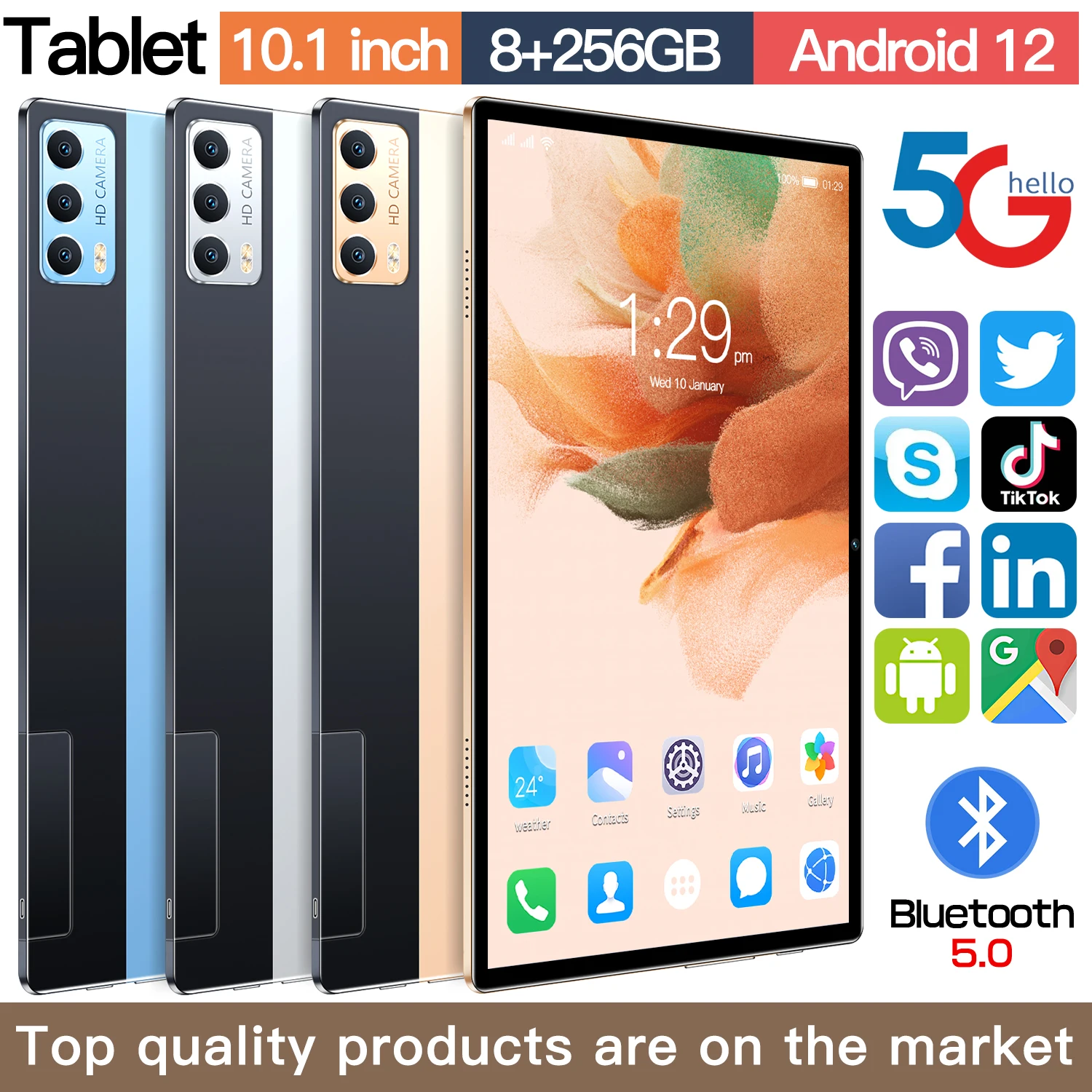 

New 10 Inch Tablet Pc Octa Core 8GB+256GB Android 12 Google Play Dual SIM Phone Call Bluetooth WiFi Tablets 10.1 Inch Tablette