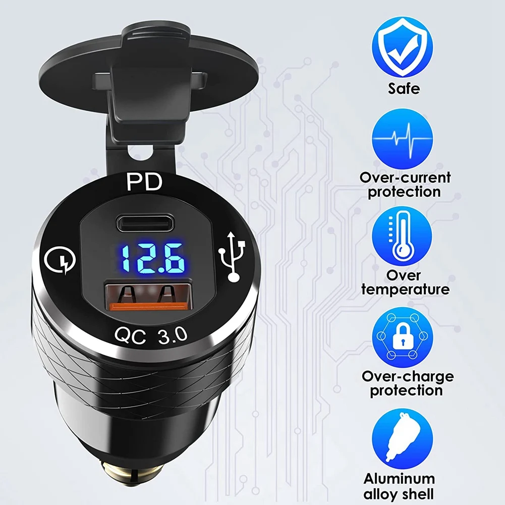 Фото Модернизированная USB-розетка PD 3.0 Type C с быстрой зарядкой и выходом USB, а также розетка QC 3.0 мощностью 18 Вт с вольтметр №1