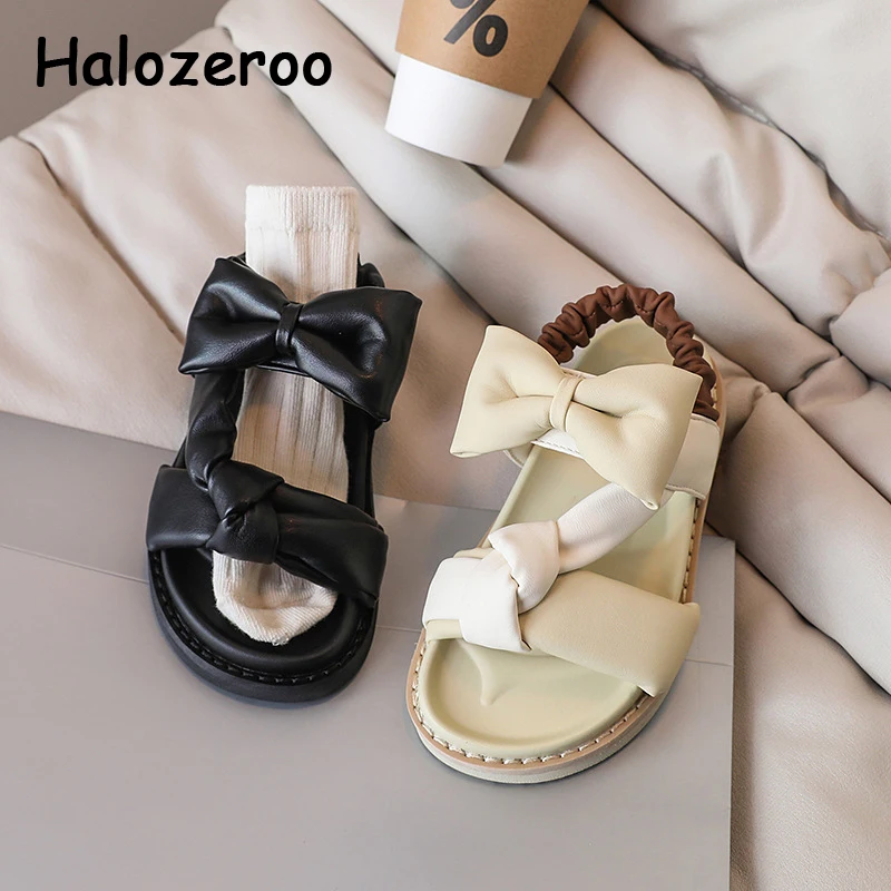 

Новинка, детские пляжные сандалии с бантом, брендовая обувь принцессы для маленьких девочек, детские черные сандалии, мягкие модные шлепанцы, летняя Классическая обувь