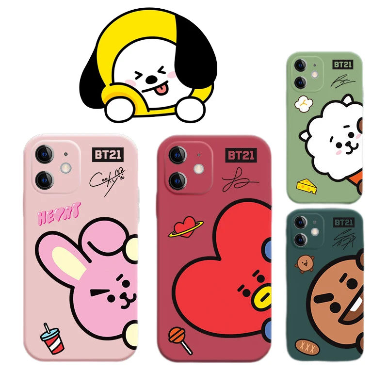 

Cartoon Bt21 Phone Case Bts Kpop Kawaii Iphone 7 8Plus Iphone 13 12 11 Pro Max Mini Xr Xs Soft Protective Cover Korea Fans Tata