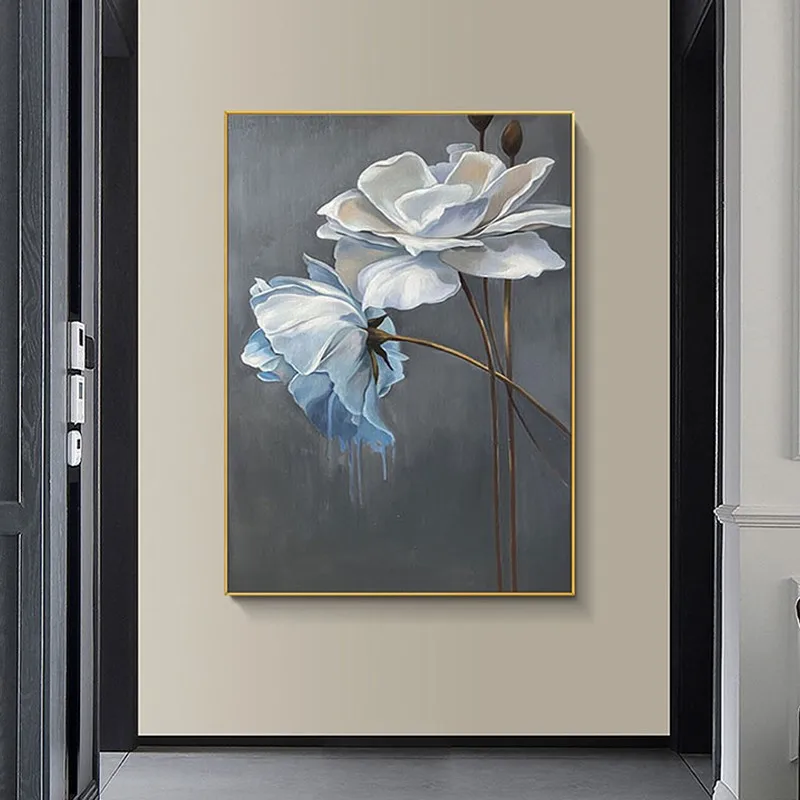 

2022 New Handmade White Flower Oil Painting Modern Wall Art On Canvas Hanging Mural Living Room Picture Home Decor Frameless