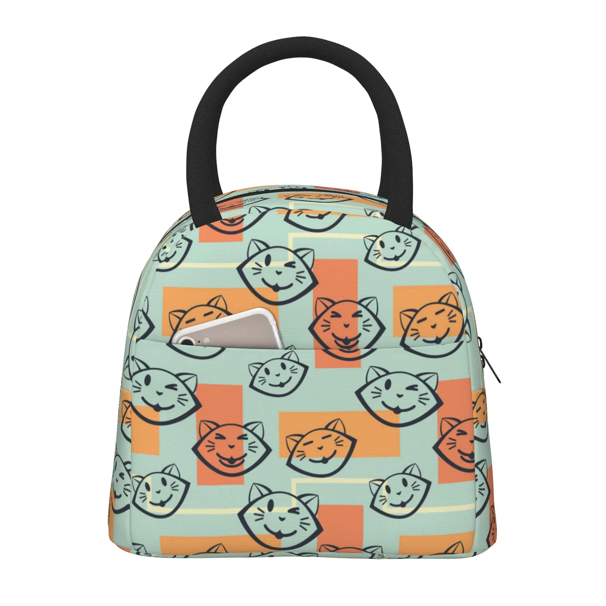 

Сумка для ланча с рисунком кошки, изолированные многофункциональные сумки-тоуты для ланча, многоразовая Термосумка-холодильник