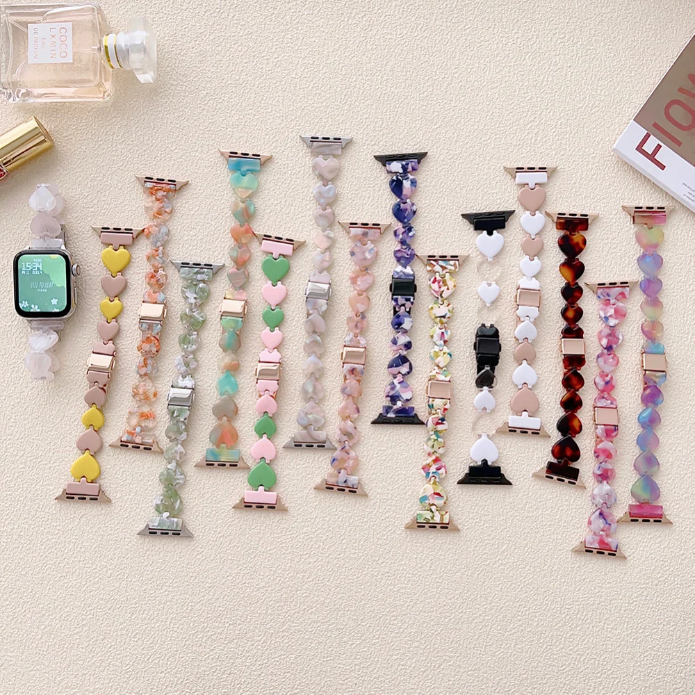 

Women Resin Slim Band for Apple Watch 49mm 41mm 45mm 38 40mm 42 44mm Love Series Bracelet for IWatch Ultra 8 7 6 5 4 3 2 1 Se