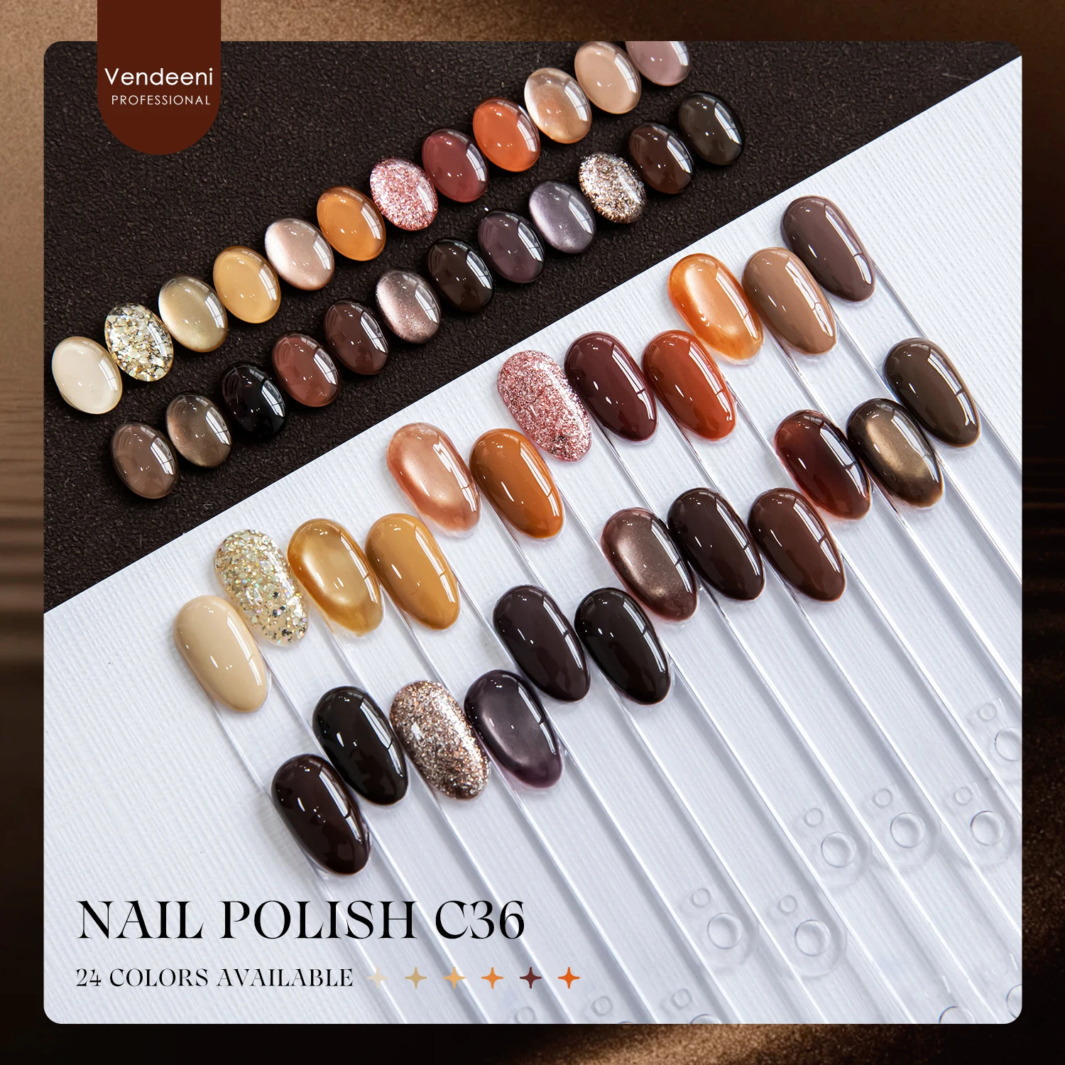 Фото Коллекция гель-лаков Vendeeni High Pigment 24 цвета Maillard, без TPO и HEMA, OEM, уникальный бренд, флакон, УФ-гель-лак №3