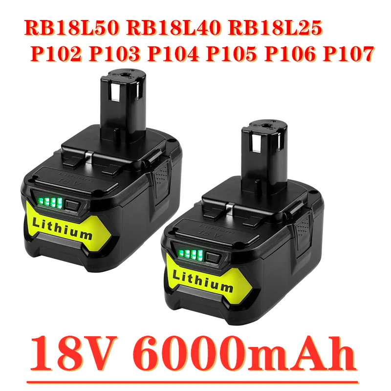 

1-2 Pack for Ryobi 18v Battery 6.0Ah P108 Li-ion One+ Cordless Power Tools RB18L50 RB18L40 RB18L25 P102 P103 P104 P105 P106 P107