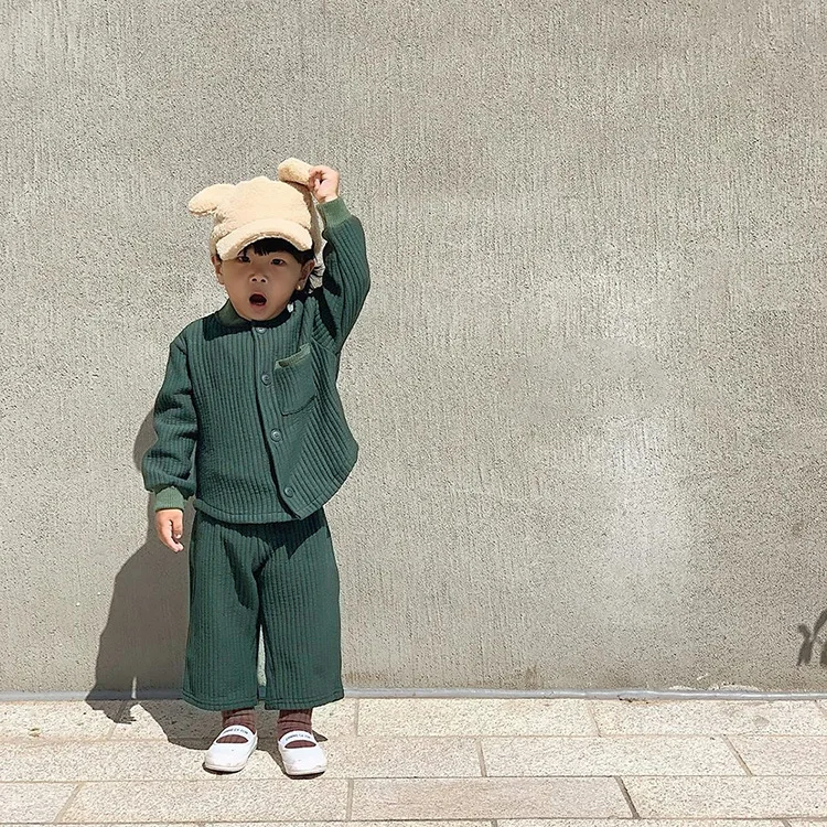 

Children Clothes Sets Korean Cotton Boys and Girls Pocket Sets Spring Autumn Winter Clothes Spring Set Unisex Casual Simple