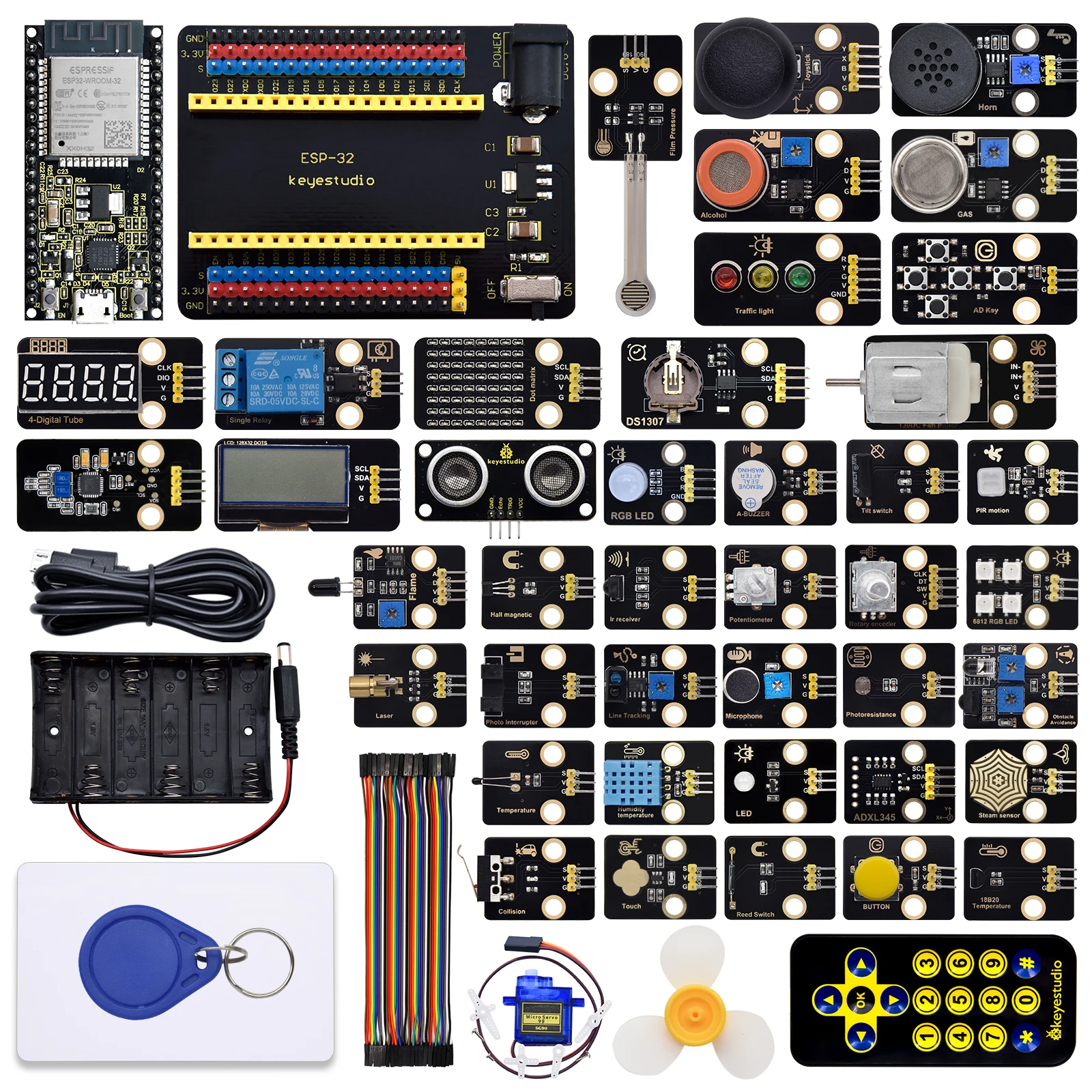 

Набор сенсорных модулей Keyestudio ESP32 42 в 1, комплект для самостоятельной сборки, электронный комплект для взрослых, ПОДДЕРЖКА Arduino C и MicroPythoon (65 проектов)