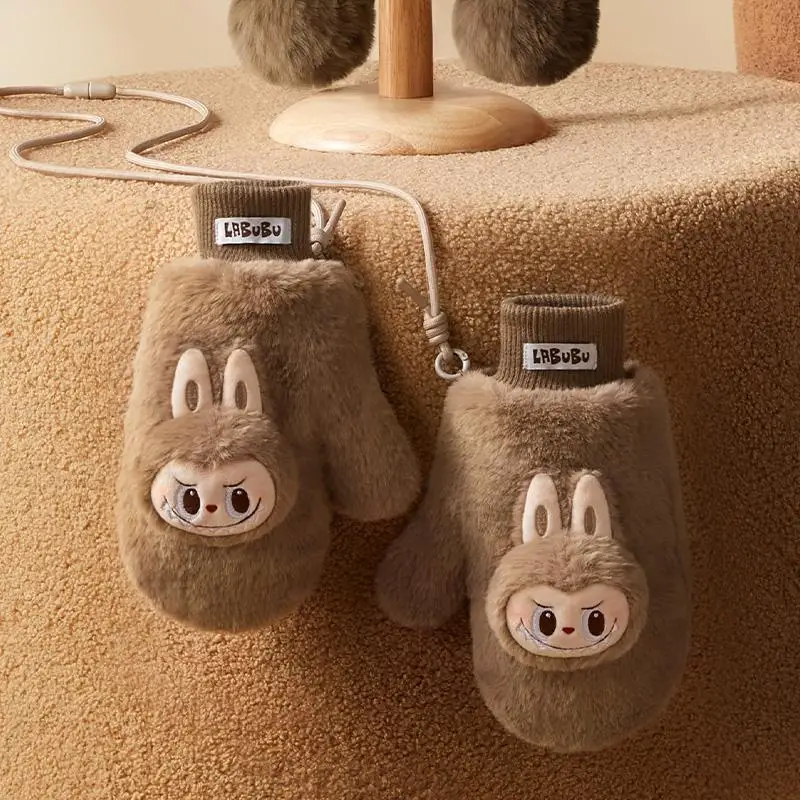 Labubu теплая серия шарф шапка перчатки пушистые наушники милая периферия зима