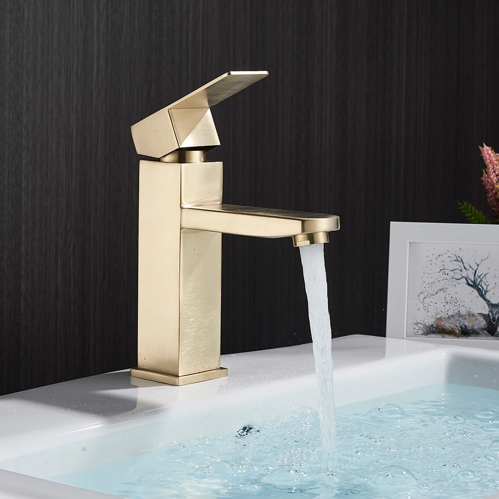 Черный золотой смеситель для ванной комнаты с одной ручкой для раковины.