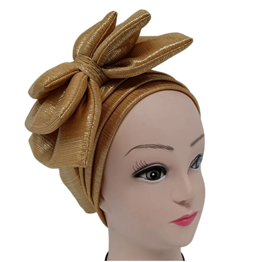 

Блестящий Элегантный головной убор чалма с бантиком для женщин Африканский головной убор Нигерия Свадьба Вечеринка головной убор мусульма...