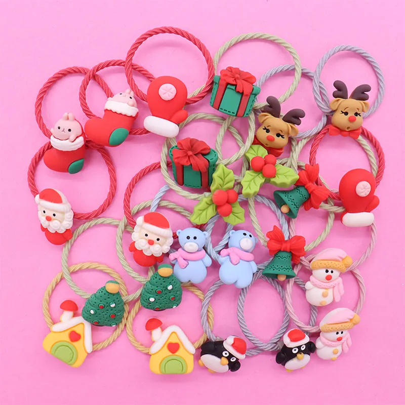 

2Pcs Christmas Socks Elk Santa Claus Snowman Hair Bands Decorations Ties Hairband Kids Headband Hair Rope Hair Accessories Gift