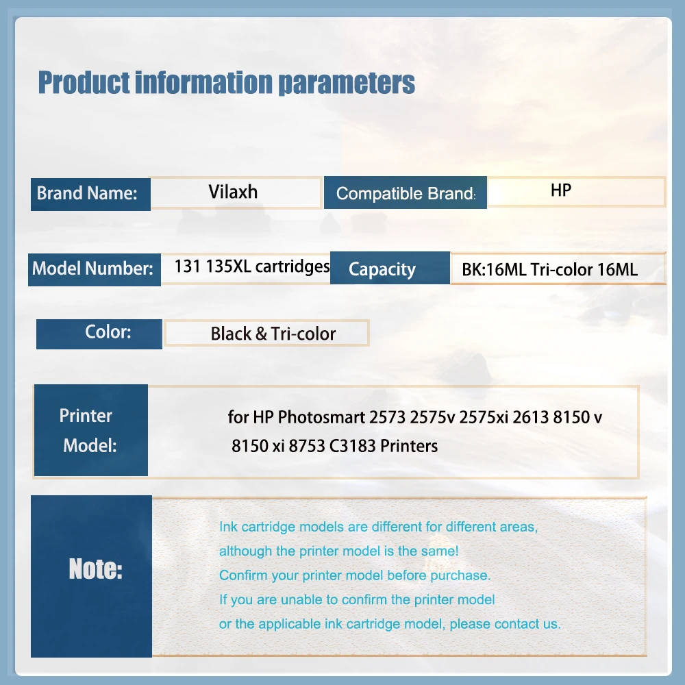 Чернильный картридж vilaxh 131 135 совместимый с HP 131XL 135XL PhotoSmart 8150 8153 8400 8450 8453 C3100 C3110 C3125