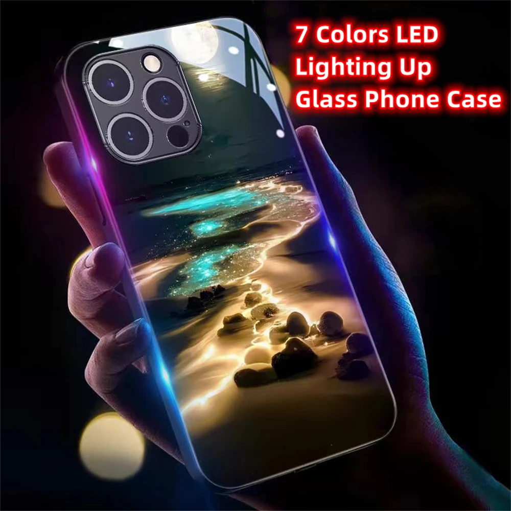 Светящийся чехол Pretty Galaxy Beach LED Light Glow Luminous для iPhone Air 17 16 E 15 14 13 12 11 Pro Max с голосовым управлением (art.: 3920d43e3bbdd) - 3920d43e3bbdd