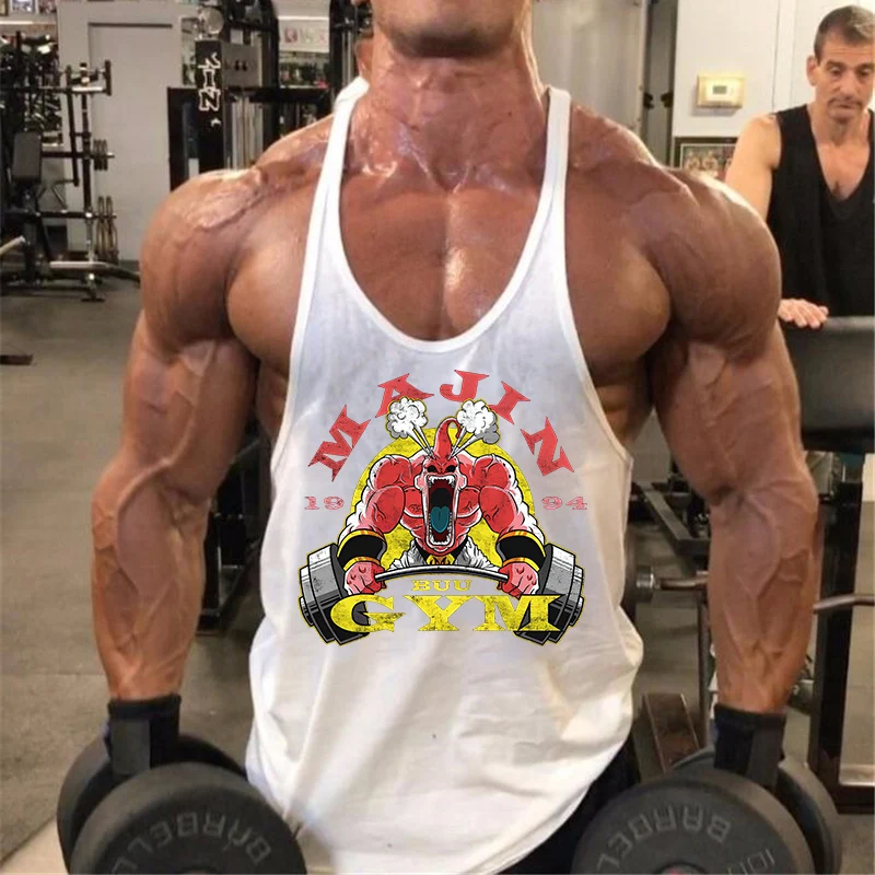 Anime Manga Print Stringer Tank Top for Men Athletic Muscle Y-Back Vest Sleeveless Tees Tops Gym Workout Fitness Bodybuilding