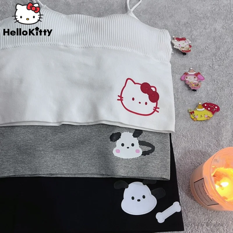 Sanrio Hello Kitty Suspended Tank Tops With Chest Pads Women New Fashion Bra Y2k Girl Soft Undergarment Cartoon Cute Corset Top