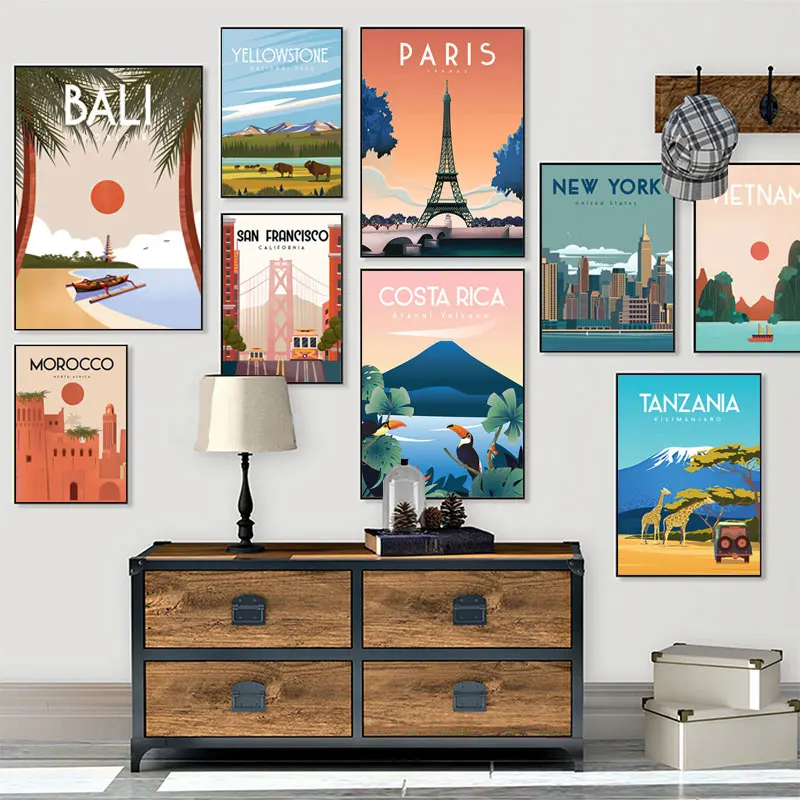

Morocco Landscape Poster Paris New York City Travel Canvas ModernPainting Wall Art Modular Print Pictures Aisle Home Decoration