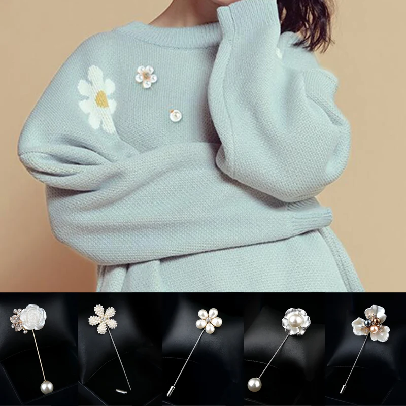 

Fashion New Sweater Brooch Rose Flower Corsage Camellia Long Needle Pin For Women Shawl Shirt Collar Brooch Pins Accessories