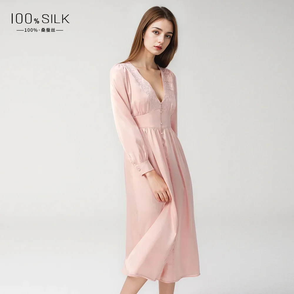 Длинная атласная ночная рубашка из шелка шелковицы 19 мм тяжелый шелк сексуальное