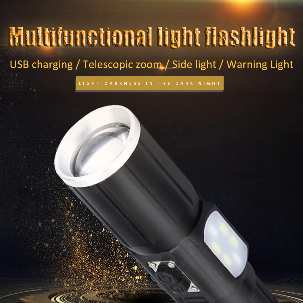 

Hiking Torch Aviation Aluminum Telescopic Focus Light Weight Retractable Focus Usb Charging Camping Equipment Riding Lamp
