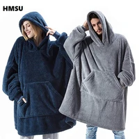 hmsu oversized hoodie blanket with sleeves sweatshirt plaid winter fleece hoody women pocket female hooded sweat oversize femme