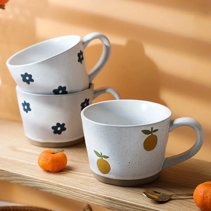 

Японская керамика ручной росписи, кофейные чашки, цветочные оранжевые керамические кружки для чая, молока, воды, овсянки, винтажная кухонна...