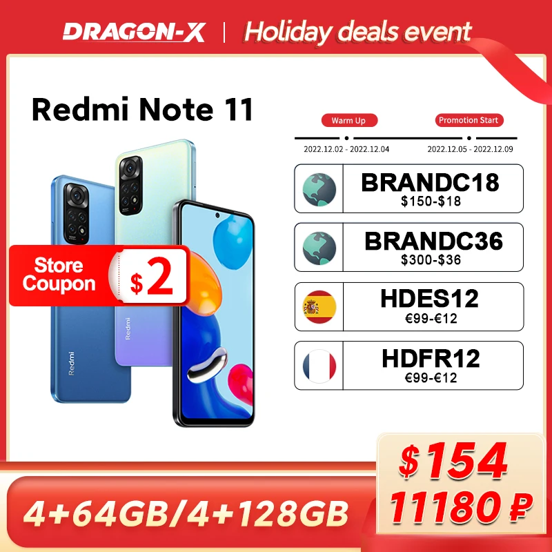 

Global Version Xiaomi Redmi Note 11 Smartphone Snapdragon 680 Octa Core 33W Pro Fast Charging 50MP Quad Camera