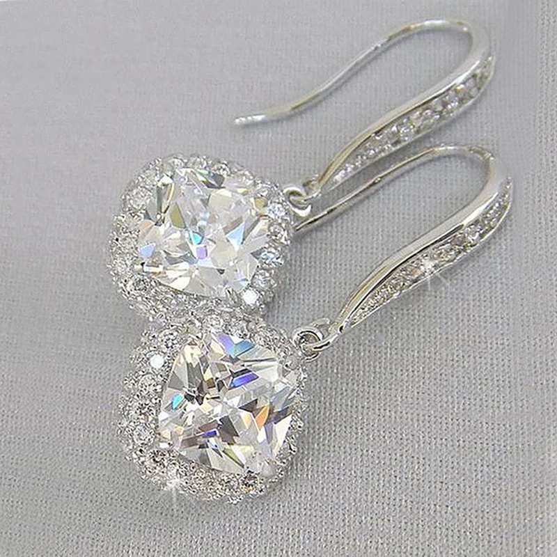 Silver Colour Cubic Zirconia Earrings Shining Elegant Banquet Party Jewelry Earrings Birthday Anniversary Christmas Gifts