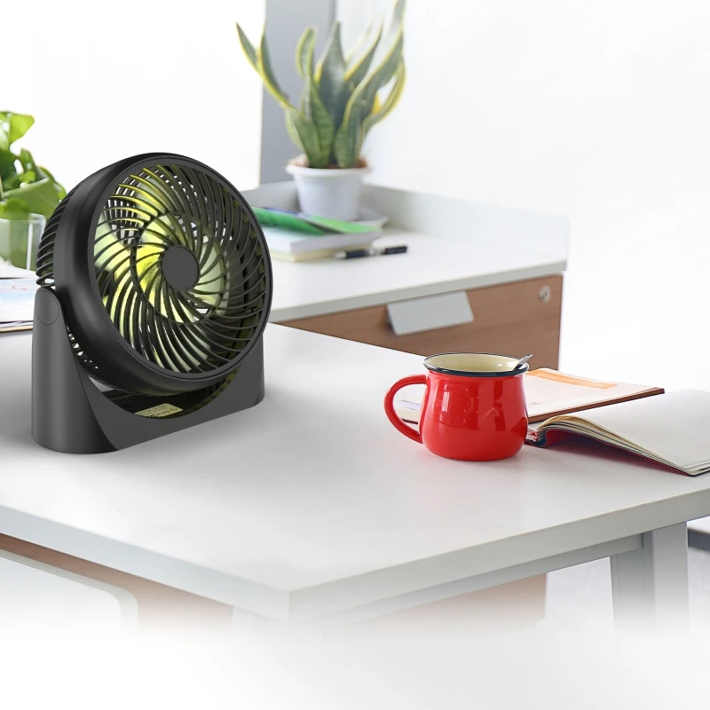 

8" USB Desk Fan with Remote 360° Pivot Table Fan with LED Color Light Small Electric Fan for Room Office Table Top E8BE