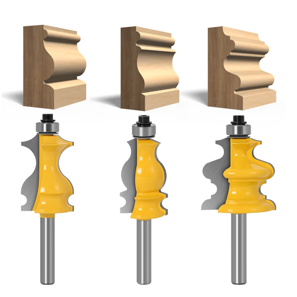 

3PC/Set 8MM Shank Milling Cutter Wood Carving Casing & Base Molding Router Bit Set CNC Line knife Woodworking Tenon Cutter Tools