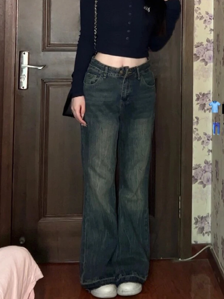 Plus Size Plus size women clothing 50.00kg Chubby Girl Retro High Waist Jeans Women's Loose All-Match Student Wide Leg ...