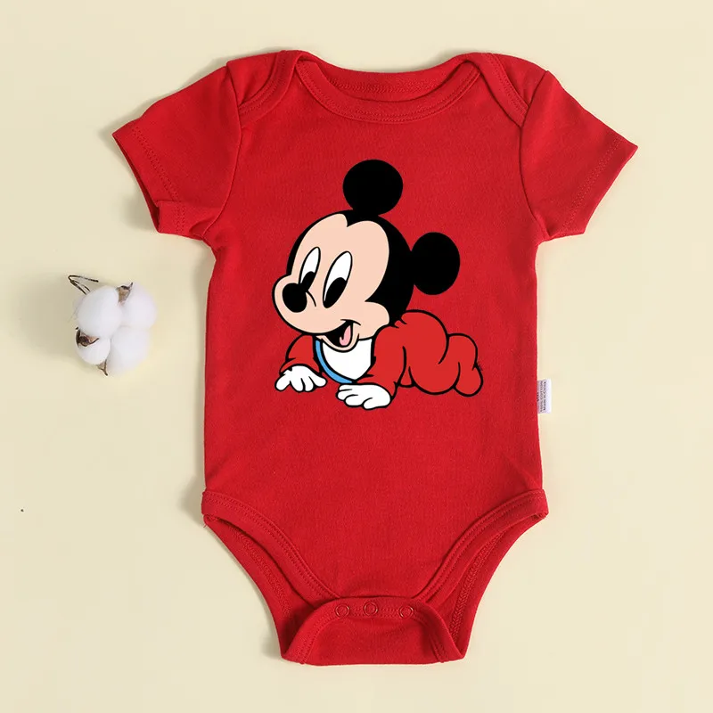 Christmas Newborn Baby Red Romper 100% Cotton Baby Mickey Print Infant Outfit Baby Girls Boys Bodysuit Disney Clothes Xmas Gift