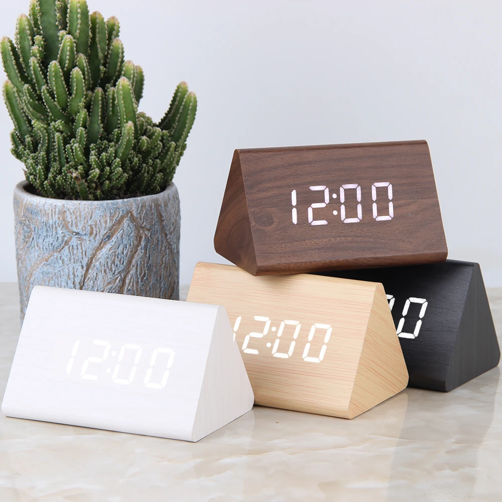 

LED Digital Clock Wooden Alarm Clock Table Sound Control Electronic Clocks Desktop USB/AAA Powered Desperadoes Home Table Decor