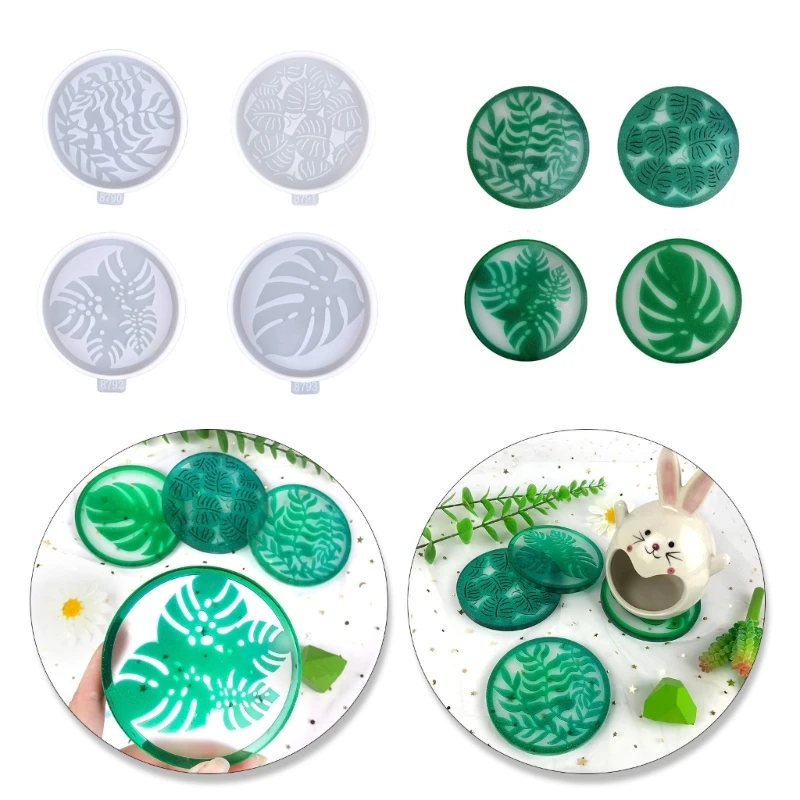 

4 Pack Round Molds Seaweed Leaf Pattern Resin Molds Thick Silicone Molds for Epoxy Casting Table Decor
