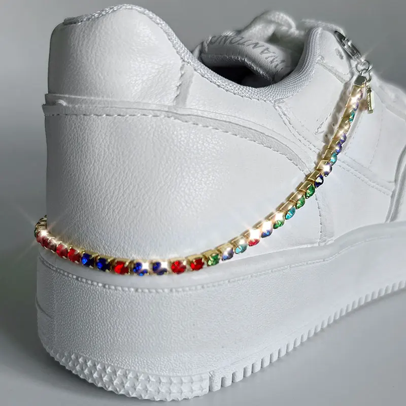 2PCS Luxury Multicolor Rhinestones Chains Pink Crystal Heart Charms Shoe Buckles Decoration Sneaker Shoes Jewelry Accessories