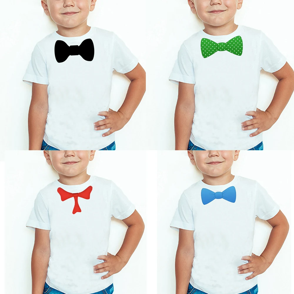 Boys Summer Short-sleeved Black Bow Tie T-shirt Fashion Children's Wear Casual Round Neck Quality Shirt Tops,Drop Ship