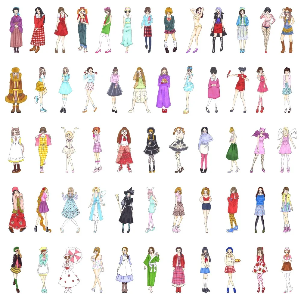 

10/58Pcs Fashion Hand-painted Girl Sticker DIY Scrapbooking Journal Collage Album Characters Clothing Decoration Stickers