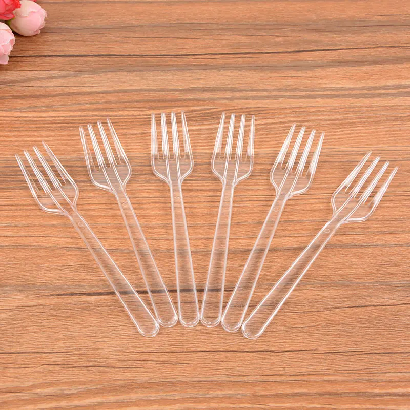 

Одноразовая Вилка для еды, десертная Западная десертная посуда, пластиковая прозрачная вилка для фруктов с четырьмя зубьями, в упаковке 100