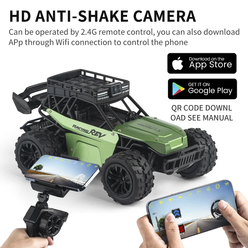 2 Batteries RC Car with WIFI FPV HD Camera 2.4G 4WD Off-road High-speed Remote Control Drift Car Climbing Car Gift for Children enlarge