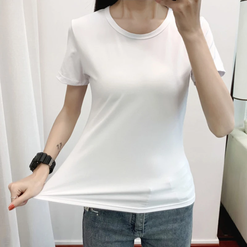 

S-2Xl Plain T Shirt Women Cotton Elastic Basic Shirts Female Casual Tops Tee Short Sleeve T-Shirt Women camisetas basicas mujer