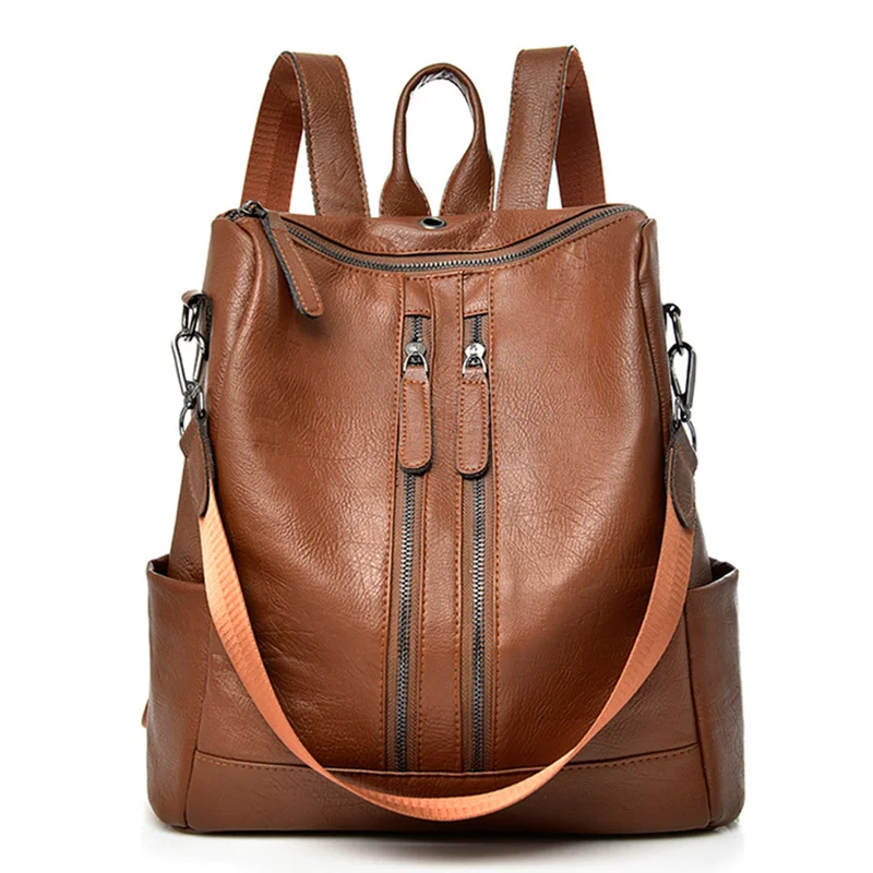 

New PU Leather Women Backpack Casual School Backpack For Teenager Girl Large Capacity Multifunction Backpack Mochil