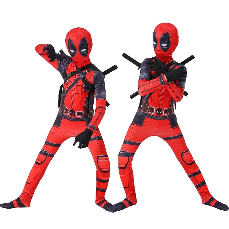 

2022 Kids Cosplay Costume Boys Superhero Deadpool Mask Suit High Quality Jumpsuit Bodysuit Halloween Party Costume for Boy Girls