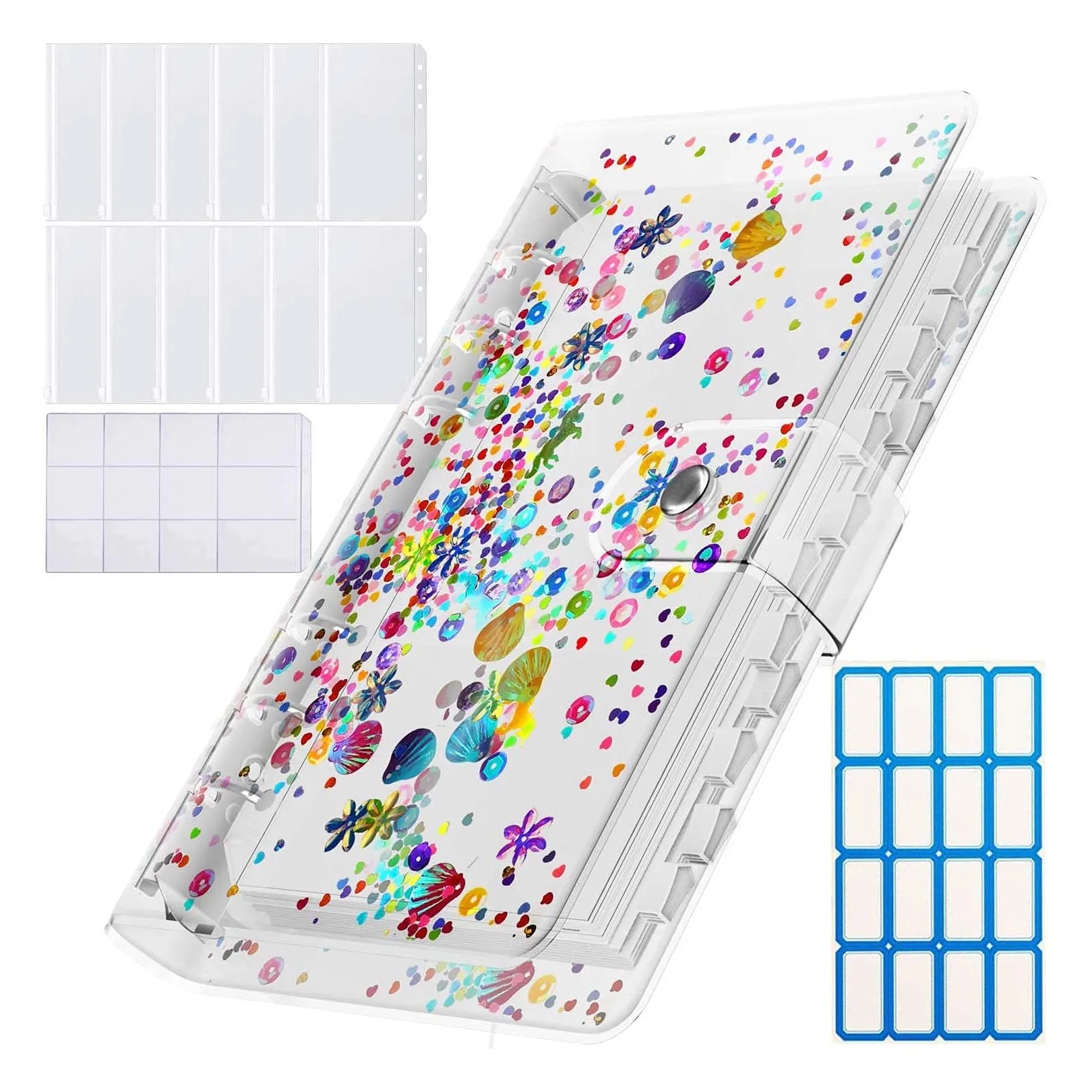 

18Pcs A6 Shiny Binder Notebook Cover And 12pc Binder Pockets/4pc Binder Card/ Label Sticker for Cash Envelopes Bill Management