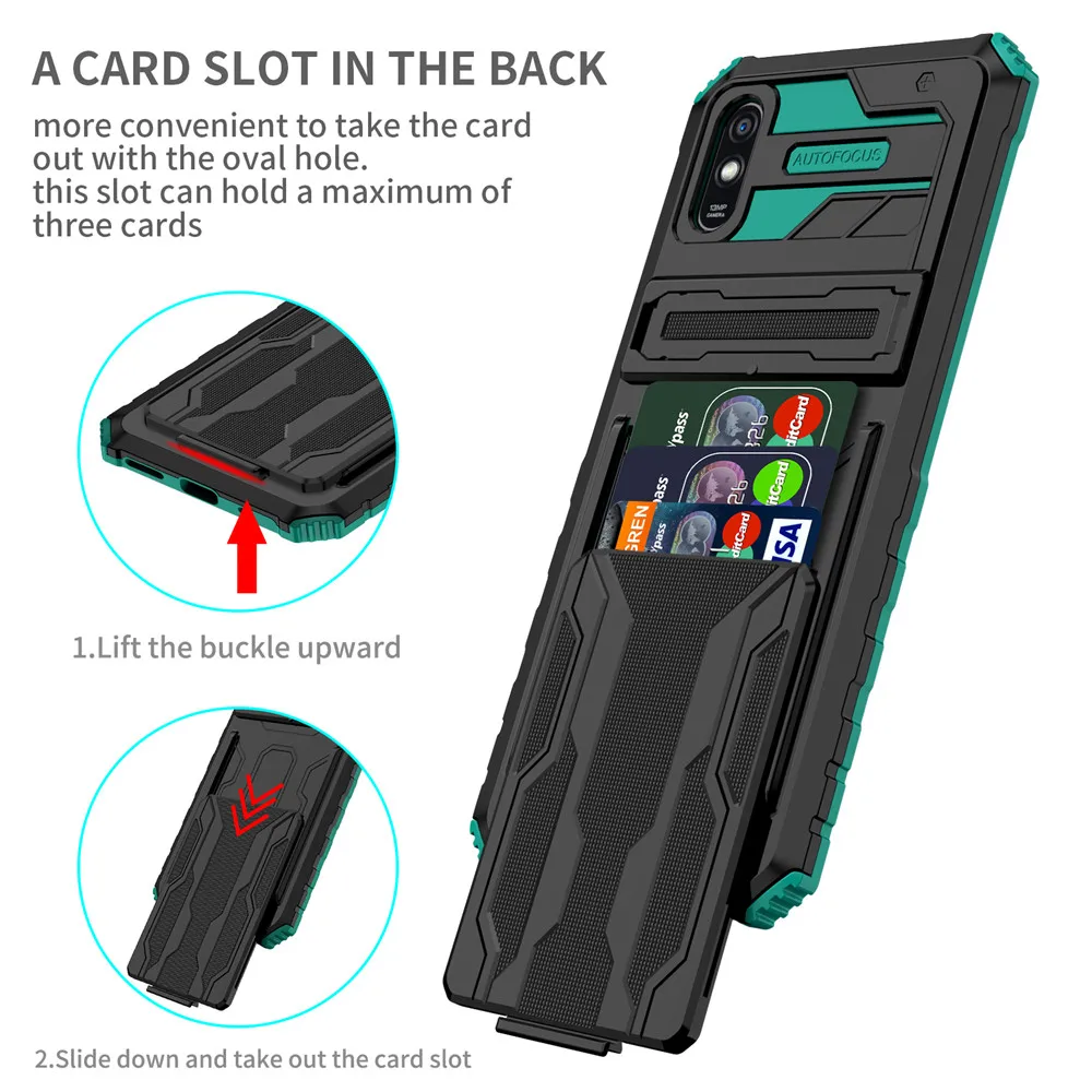 

Redmi 9A Case Card Slots Phone Cover For Xiaomi Redmi Note 11 10 Pro Max 9S 10S Redmi 9T 9C 9A Card Slot Military Grade Bumper