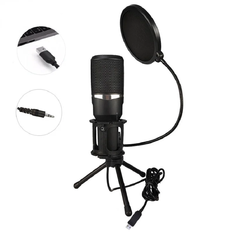 

USB Gaming Microphone 3.5mm Studio Condenser Mic Compatible with PC for youtube Audio Recording Voice Chat with Pop Filter Sale