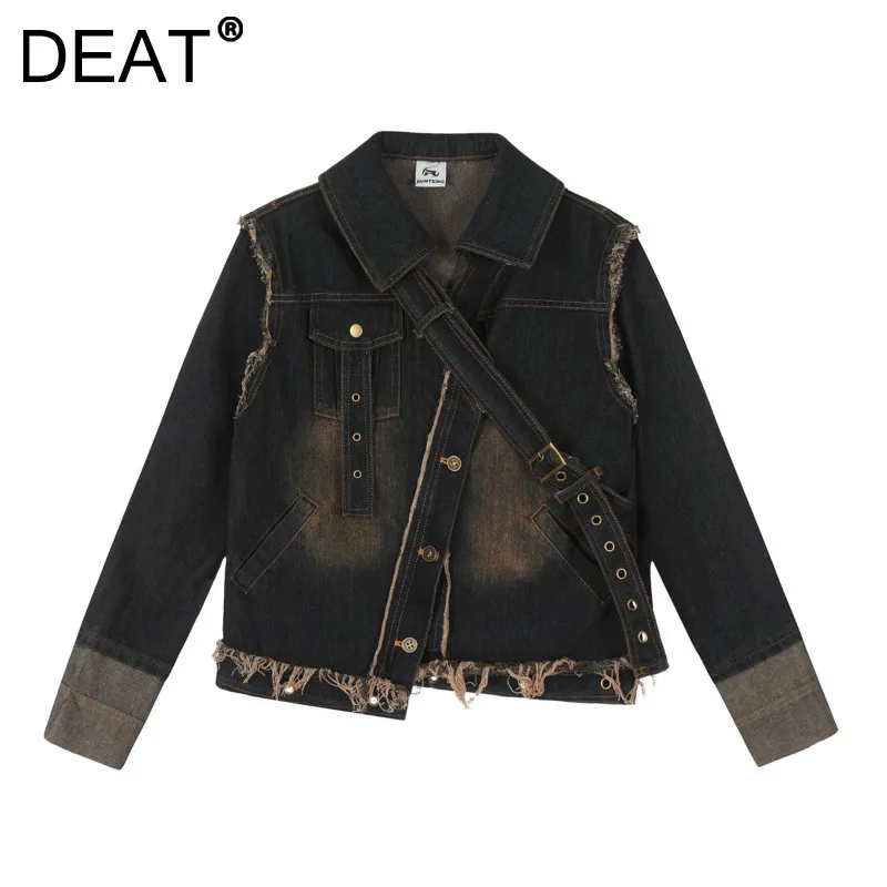 DEAT женское джинсовое пальто в стиле пэчворк однобортные винтажные потертые