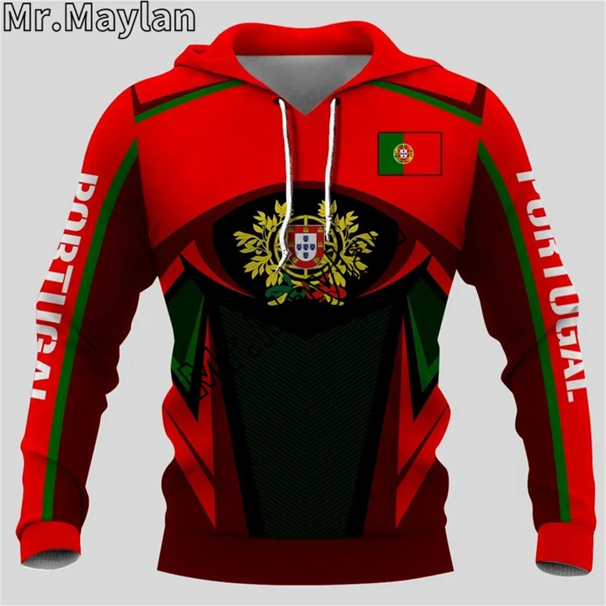Толстовка с 3D-принтом флага Португалии для мужчин и женщин худи желтого зеленого
