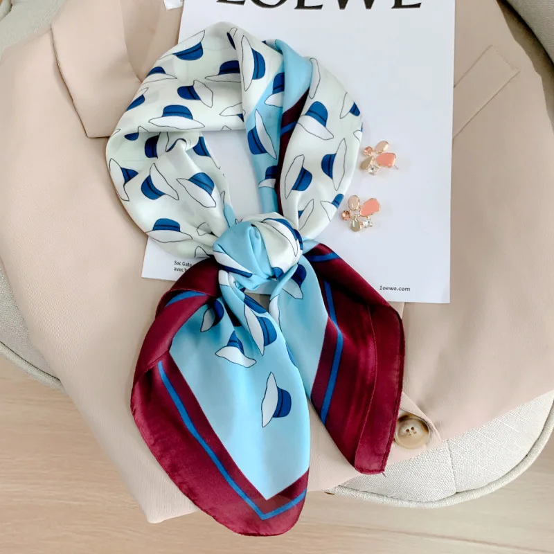 Шелковый квадратный шарф Женская атласная бандана шарфы с принтом повязка на