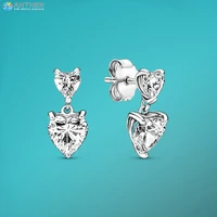 ahthen 925 sterling silver earrings sparkling double heart stud earrings for women female fashion jewelry making free shipping